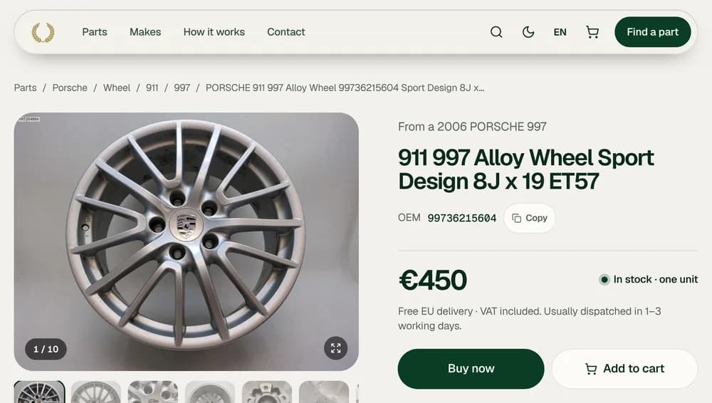 Šī diska produkta lapa racinggreenmotors.com, uzņemta 2026. gada 22. oktobrī